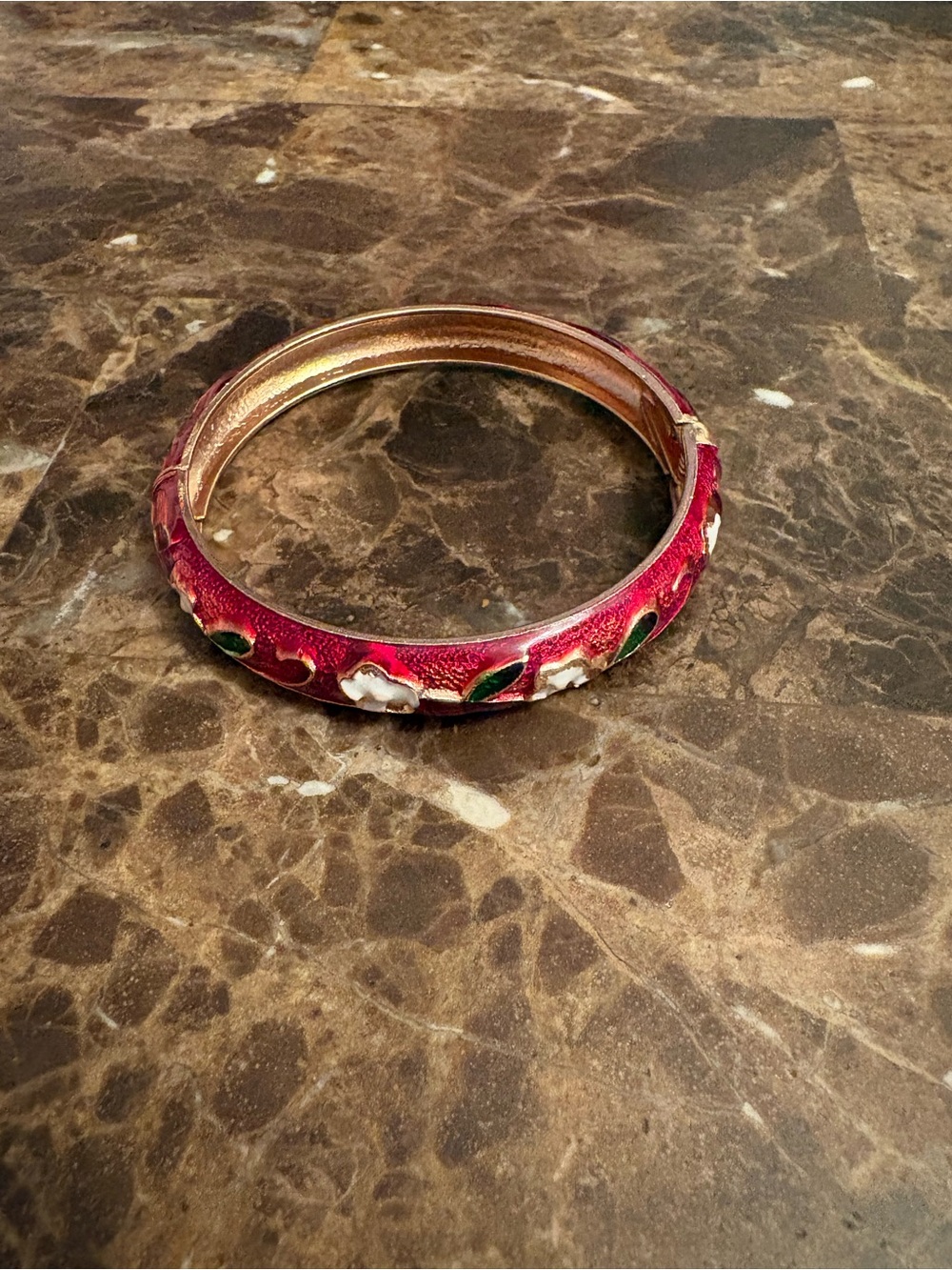 Red Floral Enamel Bangle Bracelet